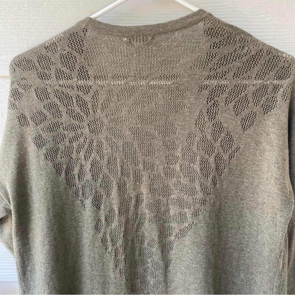 PURE J. JILL Olive Green Open Front 3/4 Sleeve Cardigan - Picture 5 of 11
